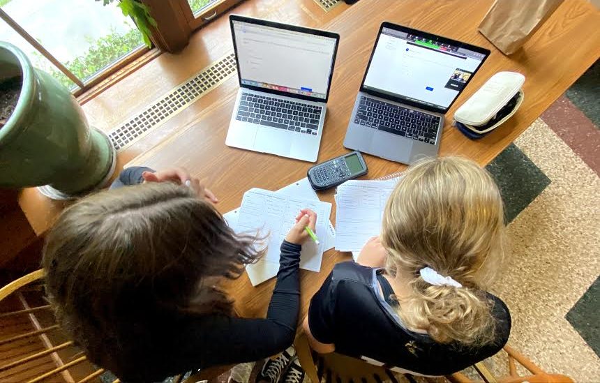 Devyn and Sarah studying