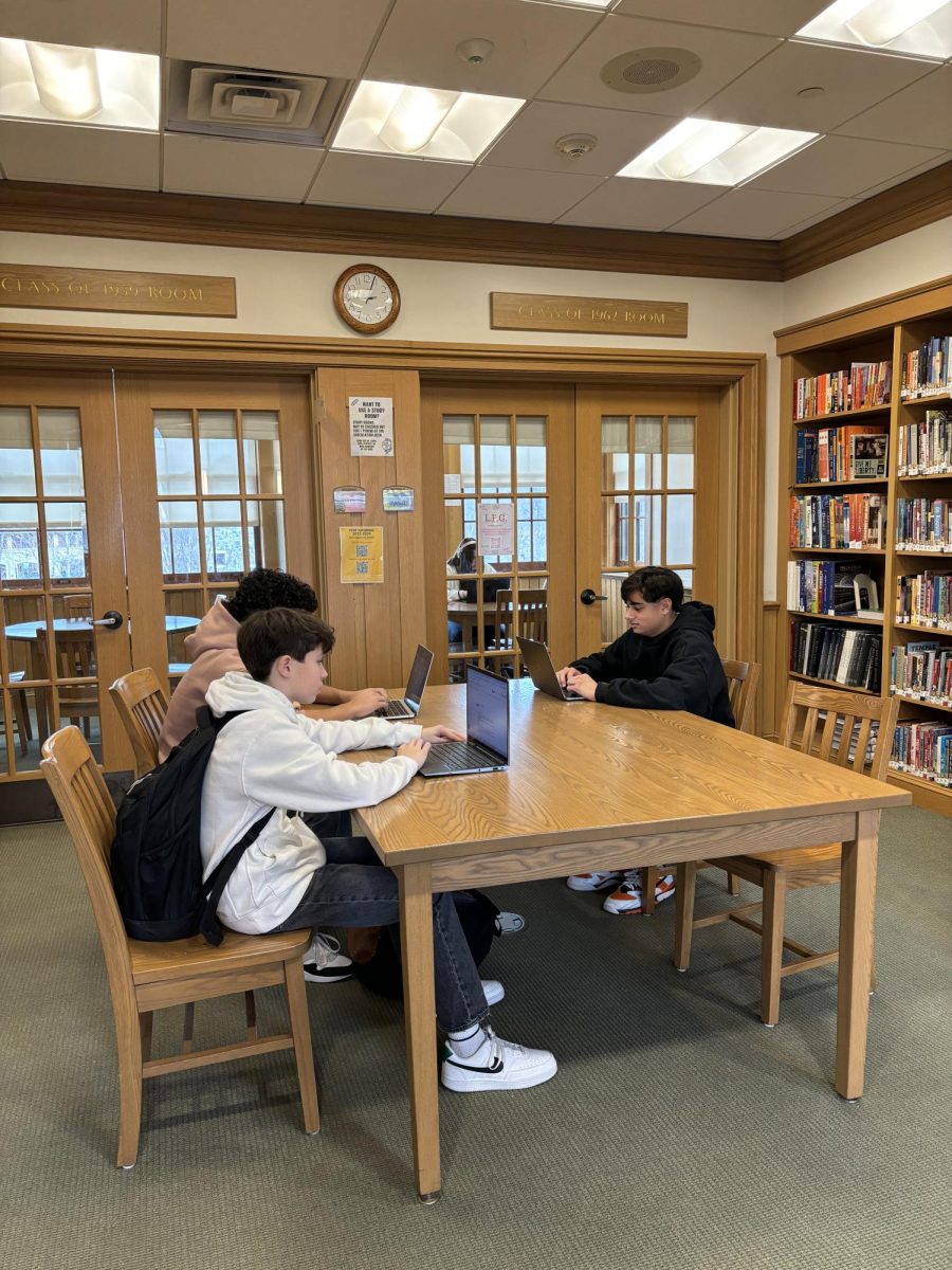 Freshman students spend their free working in the Upper School Library. HS exams are coming up soon so many students are starting to prepare for them.